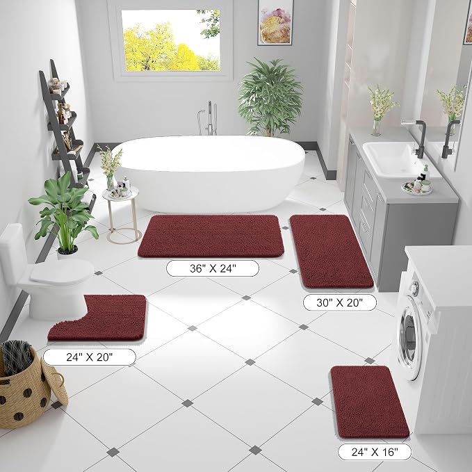 OLANLY Bathroom Rugs 36x24, Extra Soft Absorbent Chenille Bath Rugs, Rubber Backing Quick Dry, Machine Washable Bath Mats for Bathroom Floor, Tub and Shower, Home Decor Accessories, Andorra Red-Brown