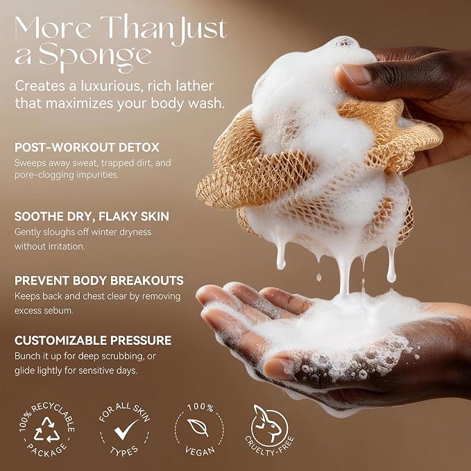 CORATED African Net Sponge Authentic, Shower Loofah Exfoliating Bath Sponge, Body Scrubber for Women and Men Daily Use Body Care, Travel Portable Bath Accessories for Bathroom (Blue & Black)