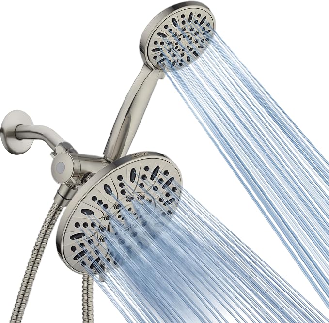 AquaDance 7" Premium High Pressure 3-Way Rainfall Combo with Stainless Steel Hose – Enjoy Luxurious 6-setting Rain Shower Head and Hand Held Shower Separately or Together – Brushed Nickel Finish