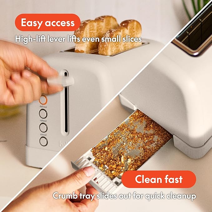 bella 2 Slice Toaster, 6 Setting Shade Control w Reheat, Cancel, Bagel & Defrost Buttons, Removable Crumb Tray, Anti Jam & Auto Shutoff, Auto Centering Guides & Cord Wrap, 900 Watt, Oatmilk