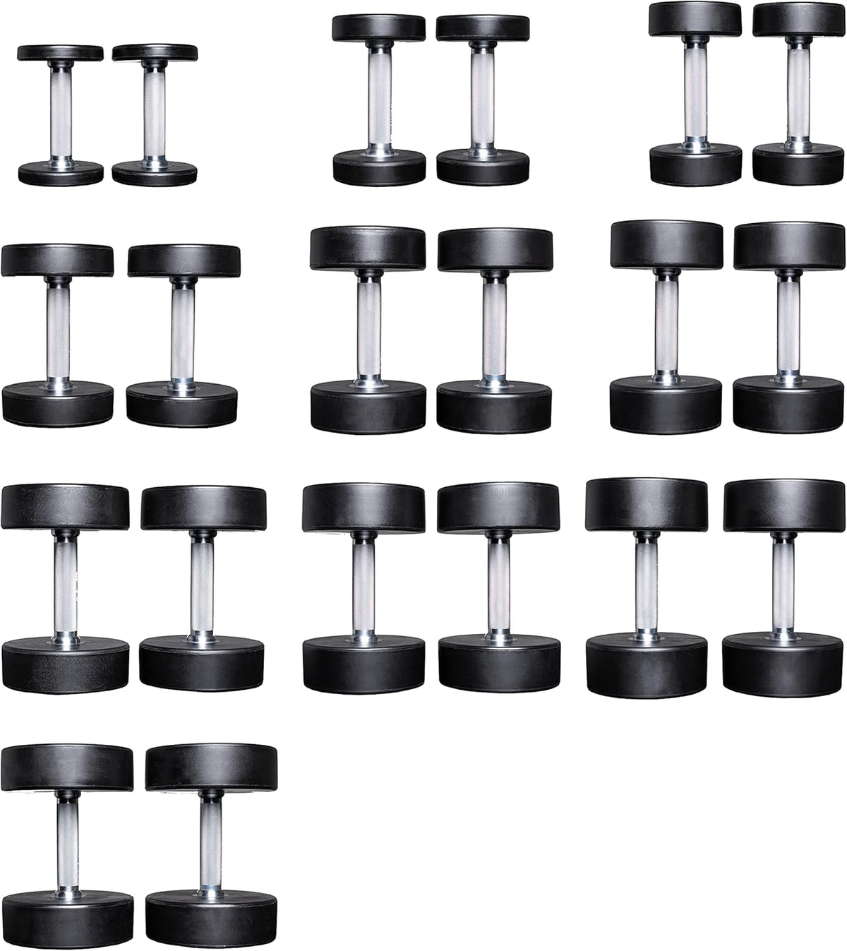 REP Fitness Urethane Coated Round Dumbbells, 5 to 100 lbs, Singles or Pairs, With or Without Rack, Steel Core, Rubber Encased, Chrome Handles, Professional Weights for Home Gym Strength Training