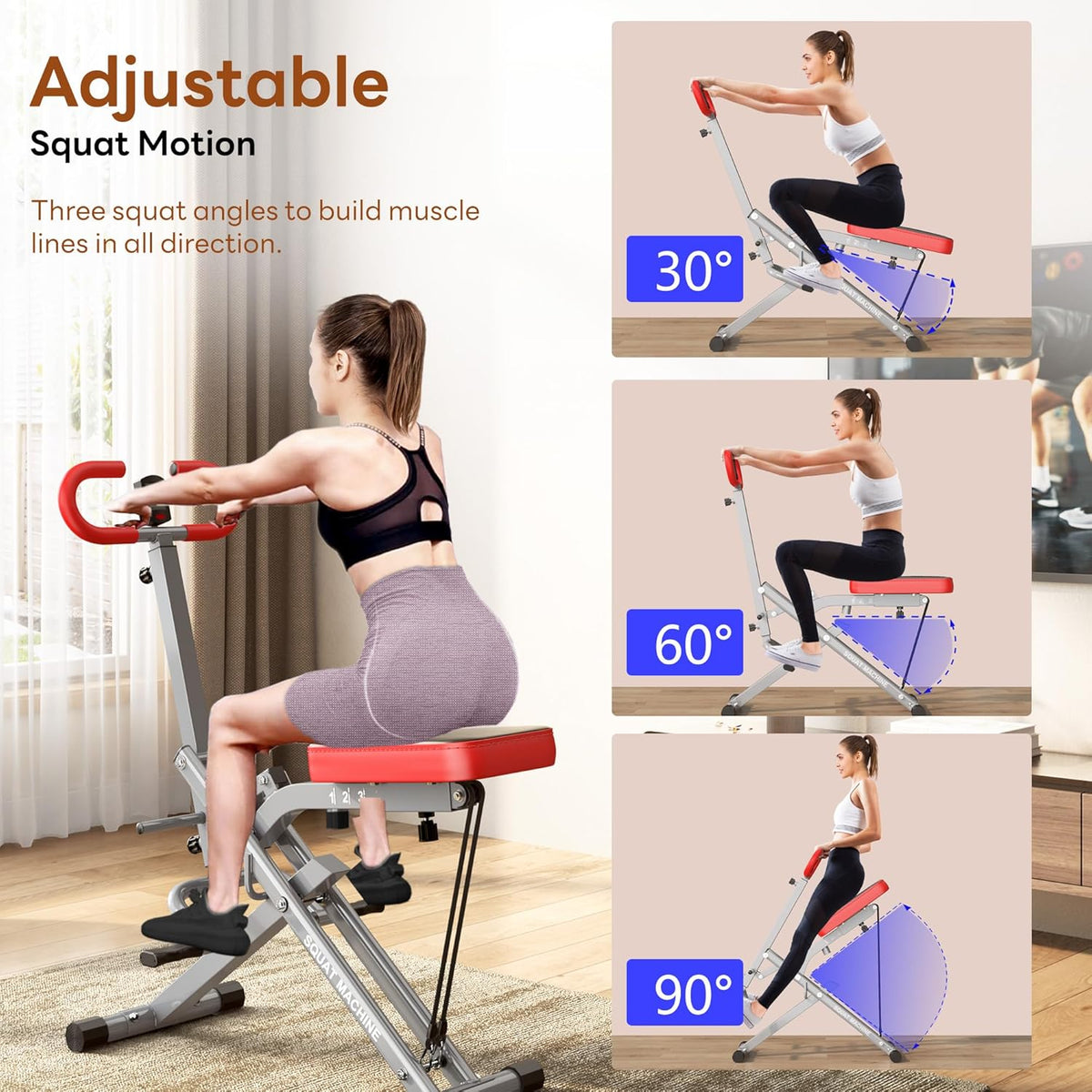 SogesPower Squat Machine for Home Gym, Squat Rowing Machine with Adjustable Resistance and Optional Full Motion, Squat Assist Trainer for Glutes & Legs Workout, Up to 330lbs