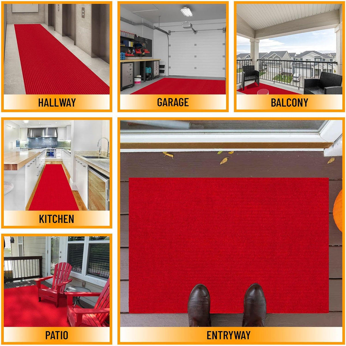 Ottomanson 6' x 6'6" Mud Mat Area Rug Scraper Carpet - Non-Slip, Dirt Trapping for Indoor & Outdoor Use - Ideal for Entryway, Garage, Kitchen, Patio & High-Traffic Areas, Red