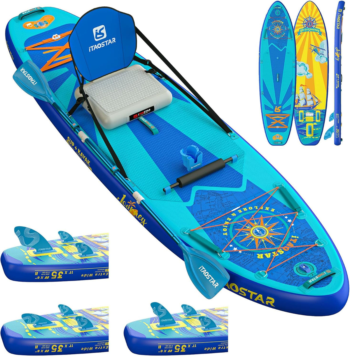 Journey 11'6" / 11'×34" / 11'×35" Extra Wide Paddle Board, One-Stop Premium SUP Board Accessories, Tailored Fins, Stable Inflatable Stand Up Paddle Boards for Youth/Adults of All Skill Levels
