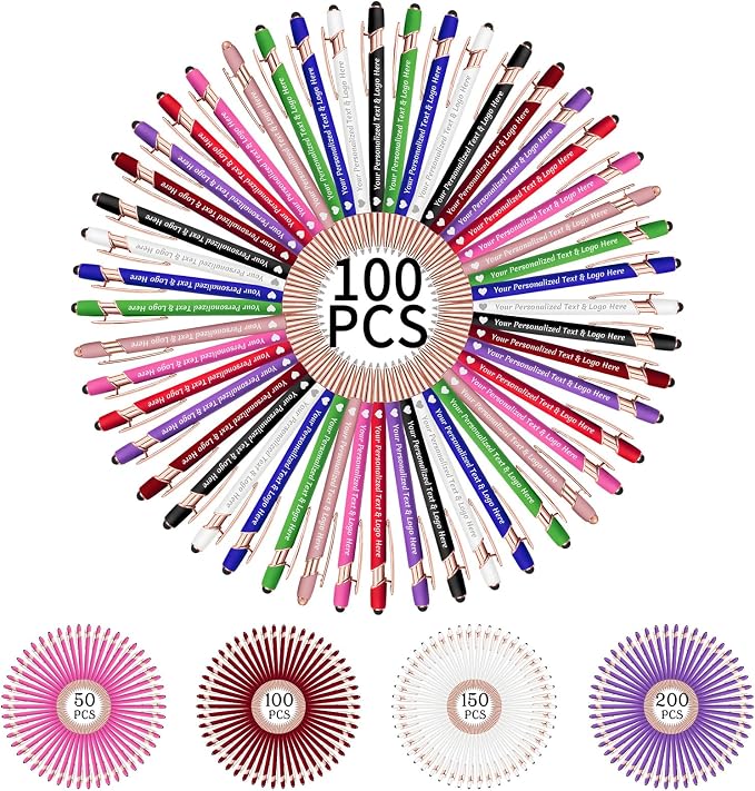 STREADVE 100 Personalized Custom Pens Engraved Writing Pen with Name Logo, Customized Promotional Items Stylus Pen Gifts for Men Women Realtor Business Reunion Wedding