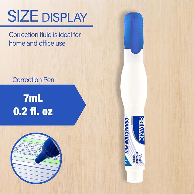 BAZIC Products Correction Pen, Metal Tip, Quick-Dry White, 7mL, 144-Case