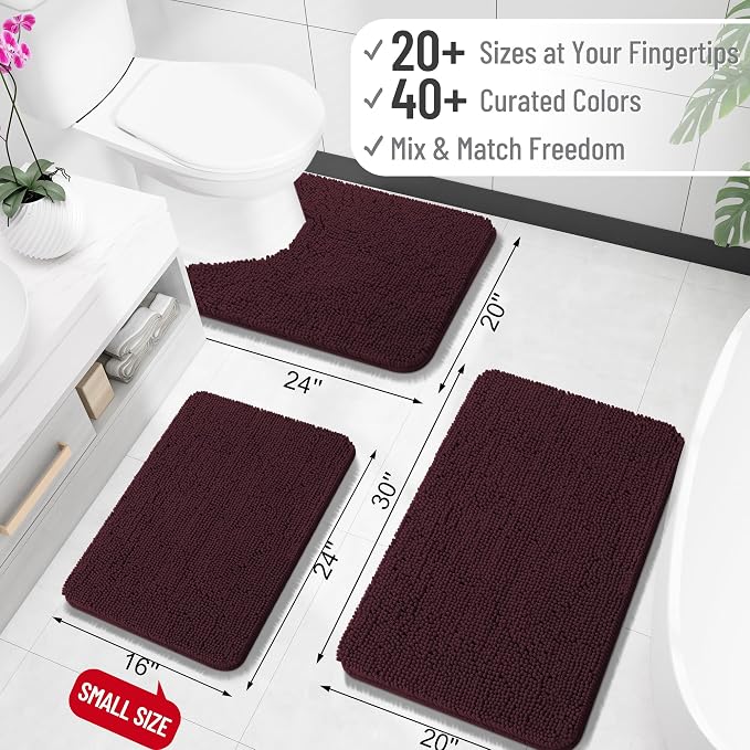 OLANLY Bathroom Rugs 34x21, Extra Soft Absorbent Chenille Bath Rugs, Rubber Backing Quick Dry, Machine Washable Bath Mats for Bathroom Floor, Tub and Shower, Home Decor Accessories, Black Cherry