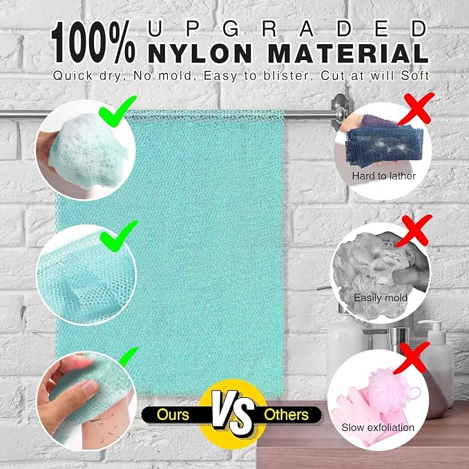 UJFQBH African Bath Sponge African Net Long Net Bath Sponge Exfoliating Shower Body Scrubber Back Scrubber Skin Smoother,Great for Daily Use (Green)