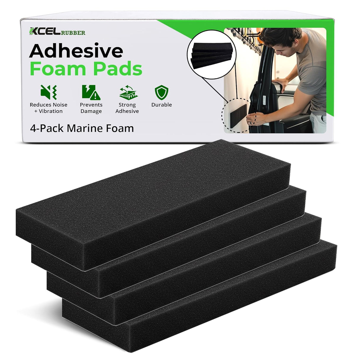 XCEL Foam Rubber Protector Panels – 4 Pack of Versatile Marine Foam Pads – Ideal for Wall Protection, Garage Parking Aids, Car Door & Bumper Padding, Anti Vibration, Insulation DIY Projects - Black