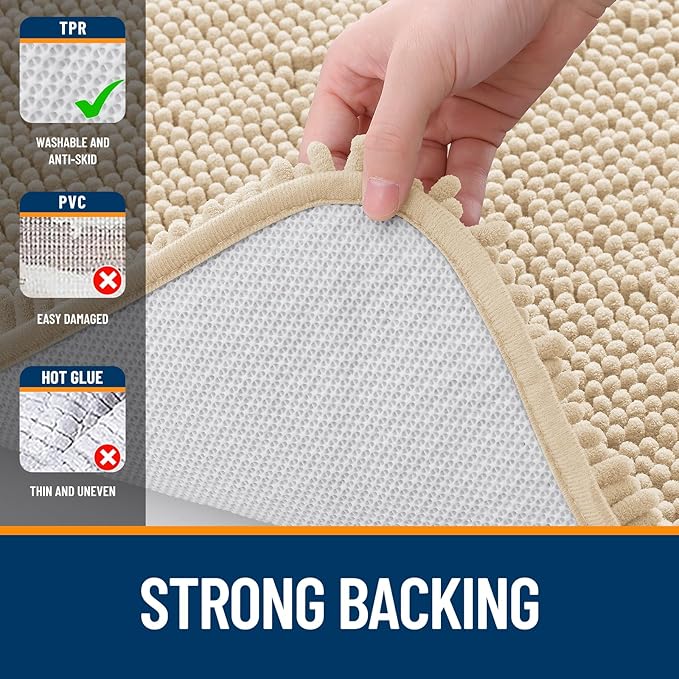 OLANLY Bathroom Runner Rugs 59x20, Extra Soft Absorbent Chenille Bath Rugs, Rubber Backing Quick Dry, Machine Washable Long Bath Mats for Bathroom Floor, Tub and Shower, Home Decor Accessories, Beige