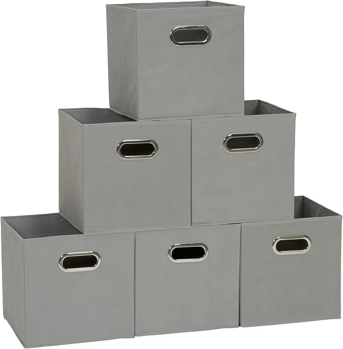 Household Essentials 84-1 Foldable Fabric Storage Bins Set of 6 Cubby Cubes with Handles Gray (Pack of 6)