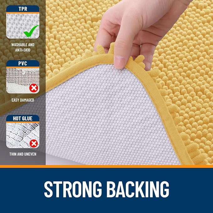 OLANLY Large Bathroom Rugs 59x35, Extra Soft Absorbent Chenille Bath Rugs, Rubber Backing Quick Dry, Machine Washable Bath Mats for Bathroom Floor, Tub and Shower, Home Decor Accessories, Yellow