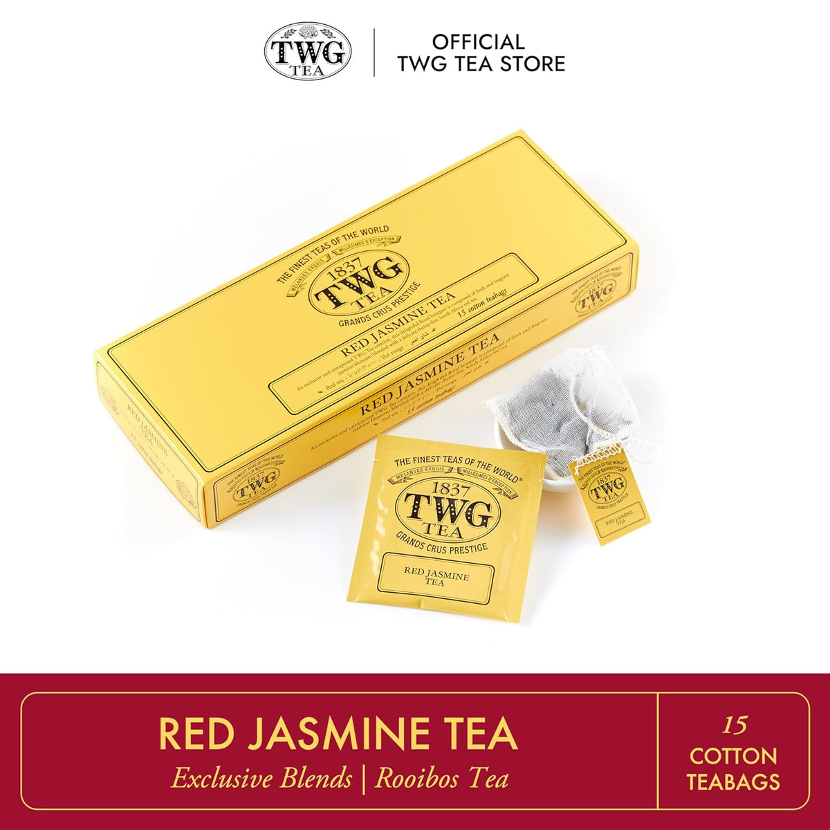TWG Tea | Red Jasmine Tea | Rooibos Tea | Jasmine Flower | 15 Hand Sewn Cotton Teabags | Gift Set