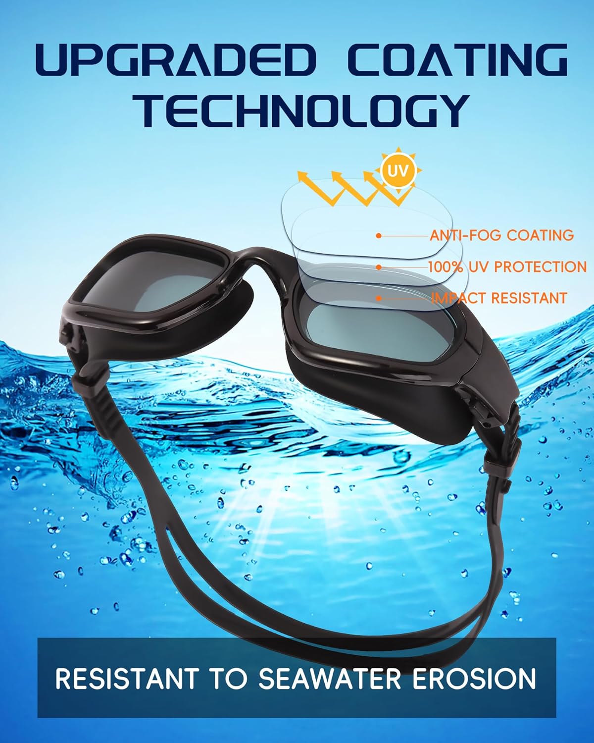 Swim Goggles, Goggles Adult with Swimming Cap, Nose Clip & Ear Plugs, UV Protection Anti-Fog Lens and Case for Adult