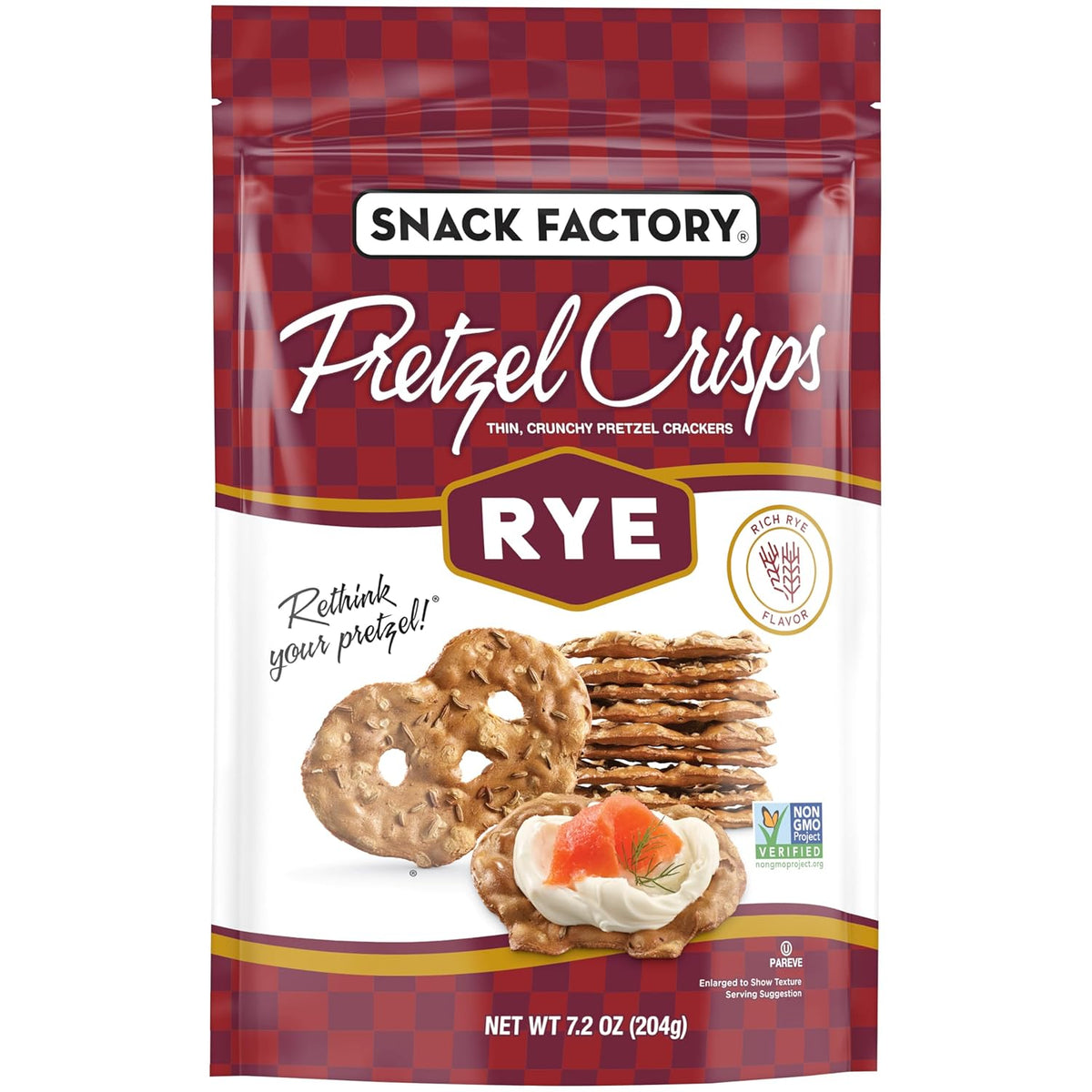 Snack Factory Pretzel Crisps Rye Pretzel Crackers, 7.2 Oz Bag