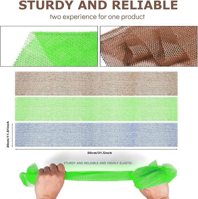 UJFQBH 3 Pieces African Bath Sponge African Net Long Net Bath Sponge Exfoliating Shower Body Scrubber Back Scrubber Skin Smoother,Great for Daily Use (Brown、Blue、Green)