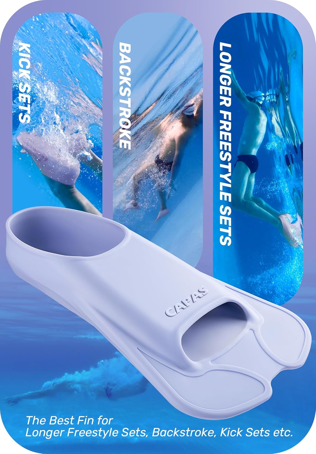 CAPAS Swim Training Fins Comfortable Silicone Lap Swimming Short Blade Floating Flippers with Mesh Bag for Adult Men Women Build Leg Strength