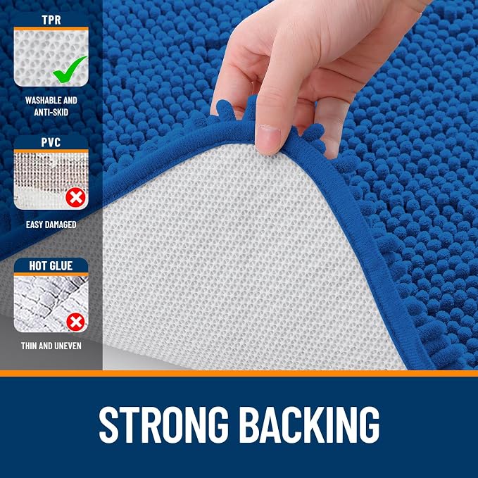 OLANLY Large Bathroom Rugs 59x35, Soft Absorbent Chenille Bath Rugs, Rubber Backing Quick Dry, Machine Washable Bath Mats for Bathroom Floor, Tub and Shower, Home Decor Accessories, Deep Navy Blue