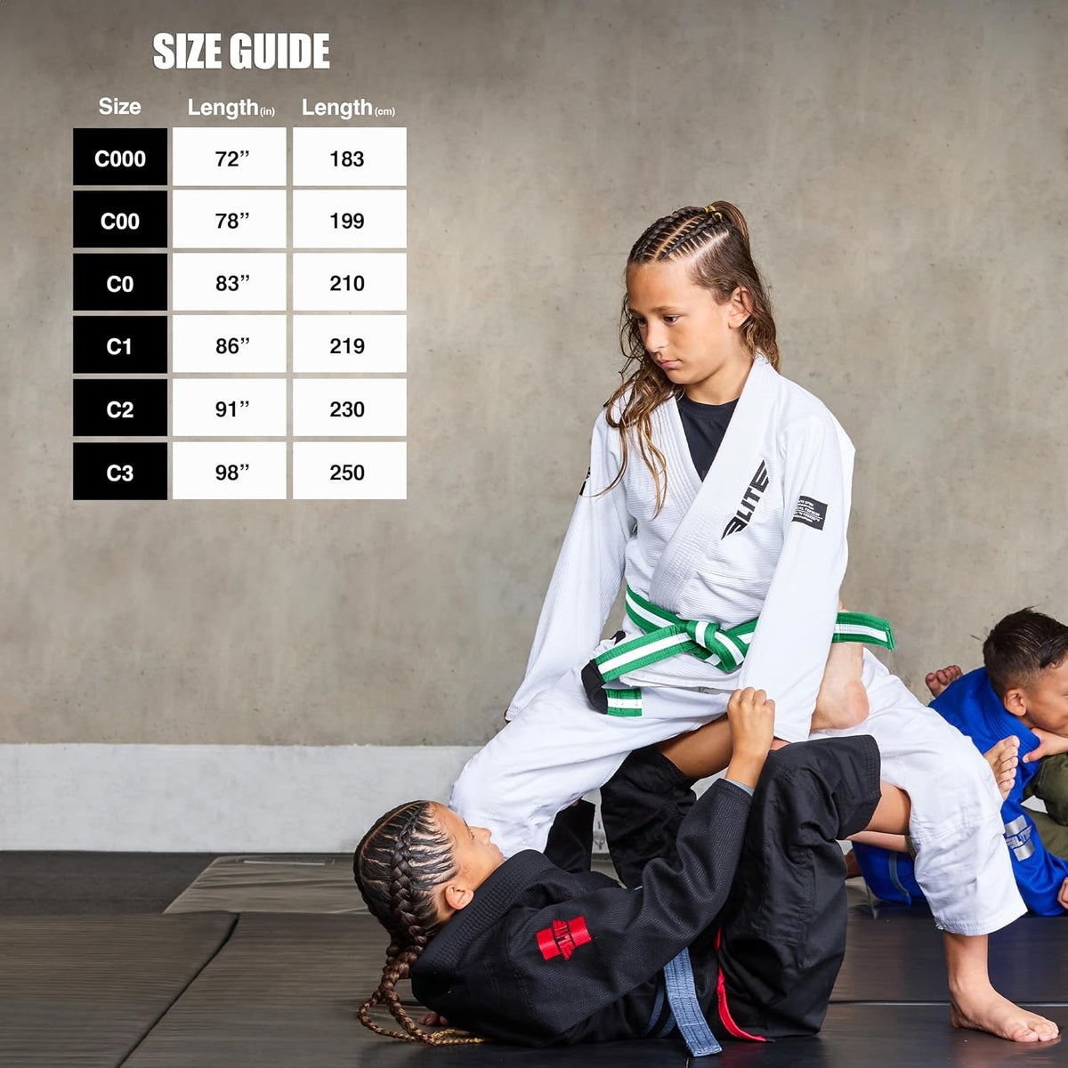 Elite Sports Kids Brazilian Jiu Jitsu Belts Preshurunk Martial Arts Youth BJJ Belts for Girls & Boys with BJJ Ranking Stripes