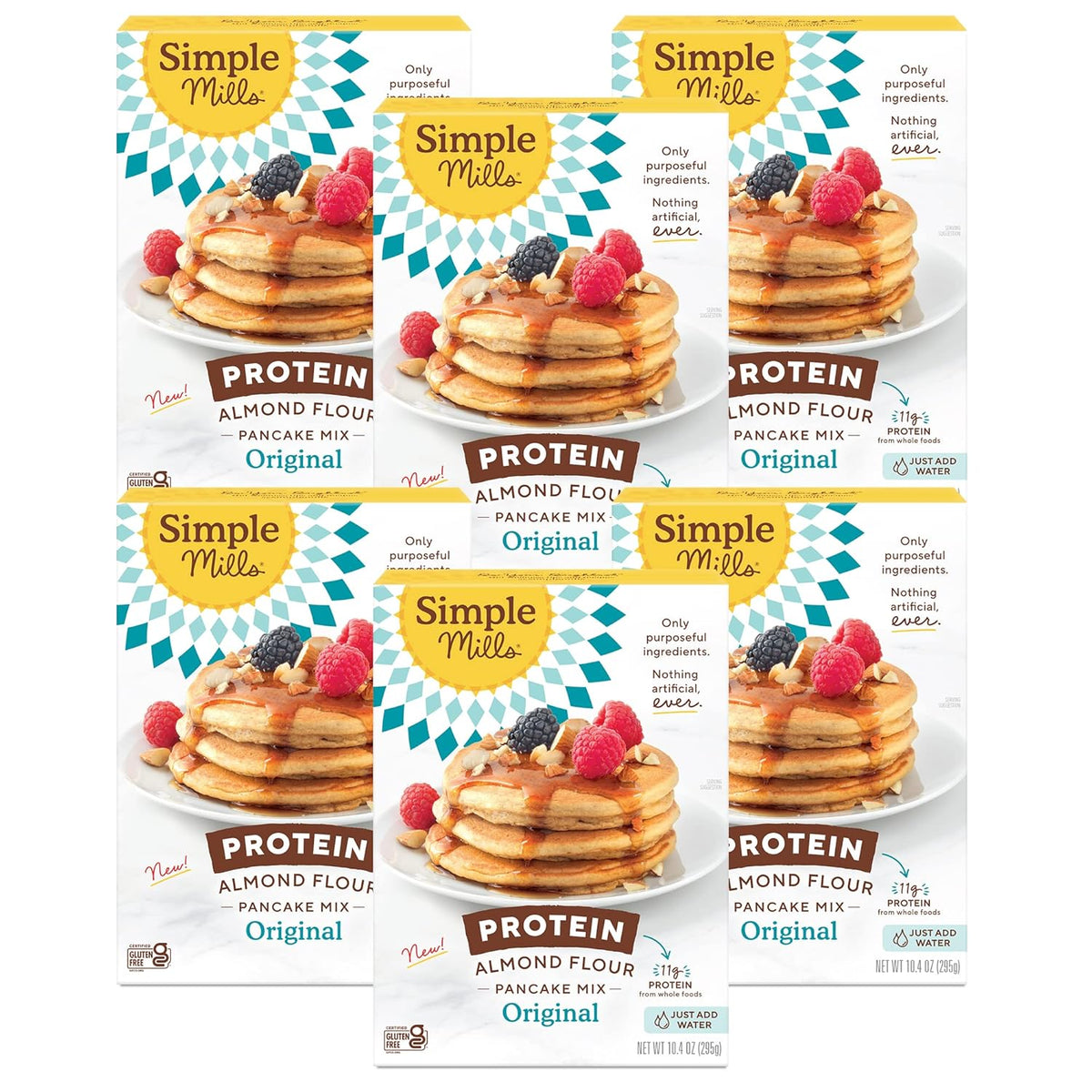 Simple Mills Just Add Water Almond Flour Pancake Mix, Original Protein - Gluten Free, Plant Based, Paleo Friendly, Breakfast, 10.4 Ounce (Pack of 6)