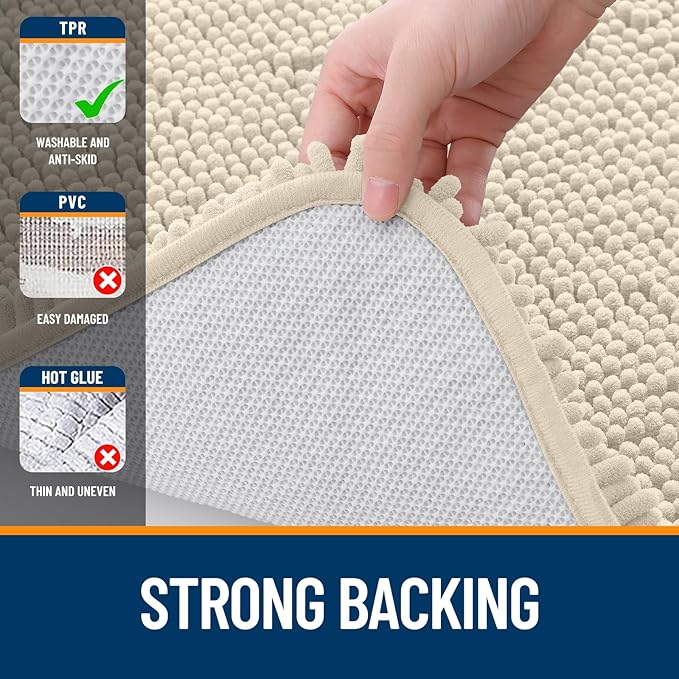 OLANLY Bathroom Rugs 32x20, Extra Soft Absorbent Chenille Bath Rugs, Rubber Backing Quick Dry, Machine Washable Bath Mats for Bathroom Floor, Tub and Shower, Home Decor Accessories, Sand