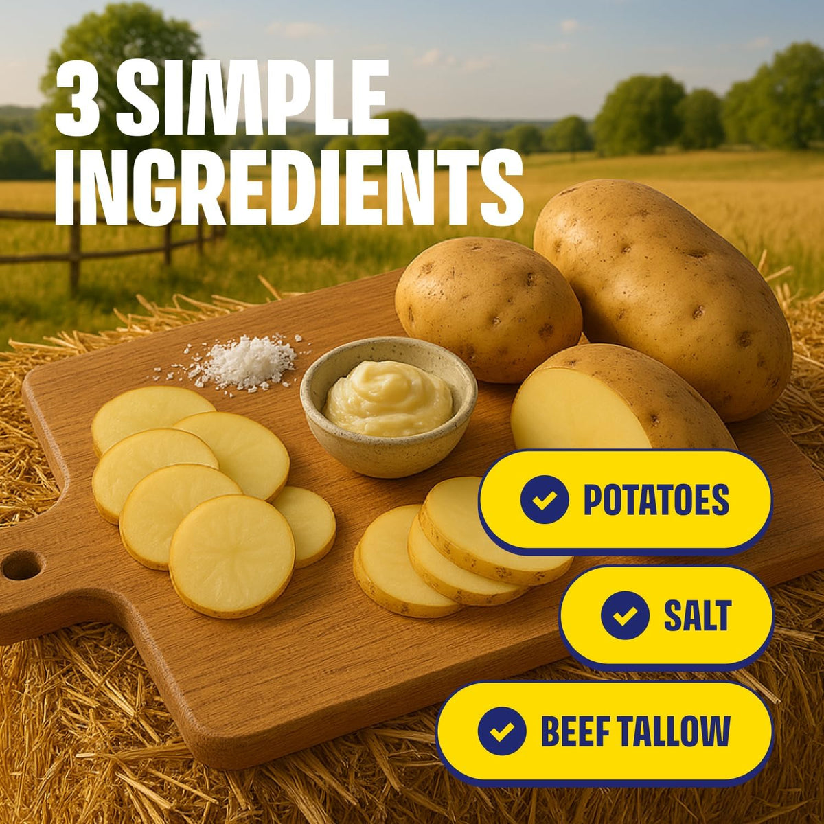 Tasty Nate’s Beef Tallow Potato Chips - Original Sea Salt, Fried in 100% Beef Tallow - Seed Oil Free Chips, Paleo Snacks for Adults, 7oz Bag - Pack of 10
