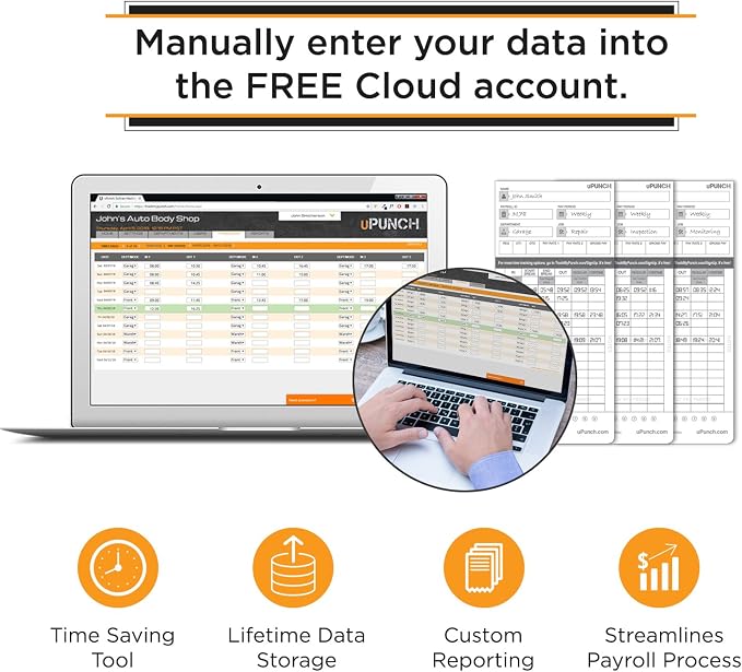 uPunch HN4500 Advanced Calculating Time Clock Bundle for Small Business: Complete Employee Time Tracking System with 200 Time Cards, Racks, Ribbons, and Keys