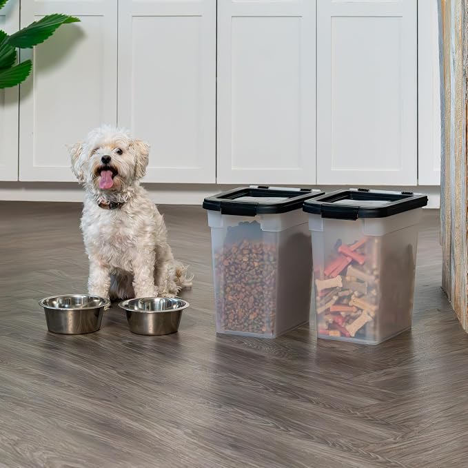 IRIS USA Airtight Dog Food Storage Container, Up to 10 lbs Each, 2 Pack, for Dog Cat Bird and Other Pet Food Storage Bin, Keep Fresh, Translucent Body, BPA Free, Clear/Black