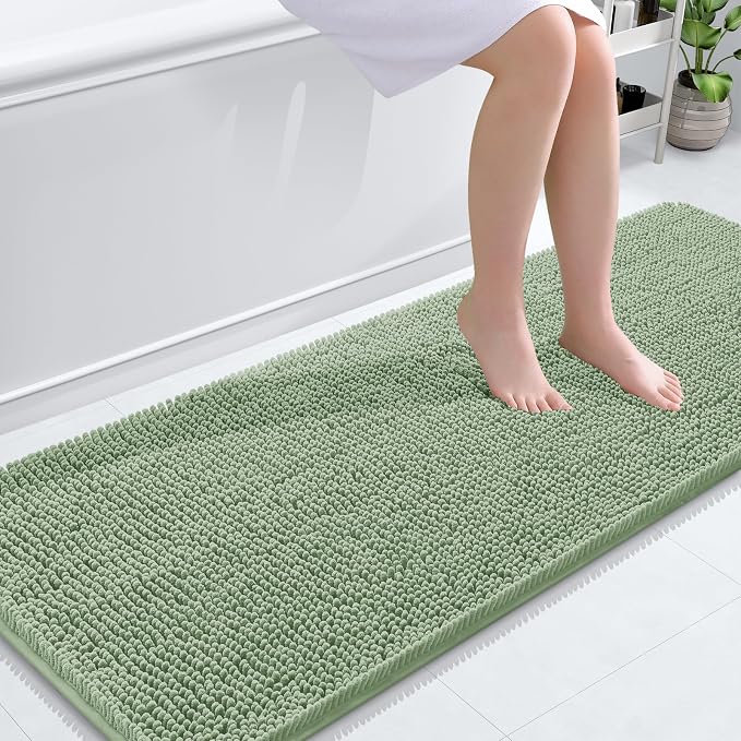 OLANLY Bathroom Runner Rugs 59x24, Soft Absorbent Chenille Bath Rugs, Rubber Backing Quick Dry, Machine Washable Long Bath Mats for Bathroom Floor, Tub and Shower, Home Decor Accessories, Sage Green