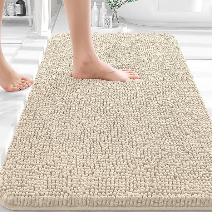 OLANLY Bathroom Rugs 30x20, Extra Soft Absorbent Chenille Bath Rugs, Rubber Backing Quick Dry, Machine Washable Bath Mats for Bathroom Floor, Tub and Shower, Home Decor Accessories, Sand