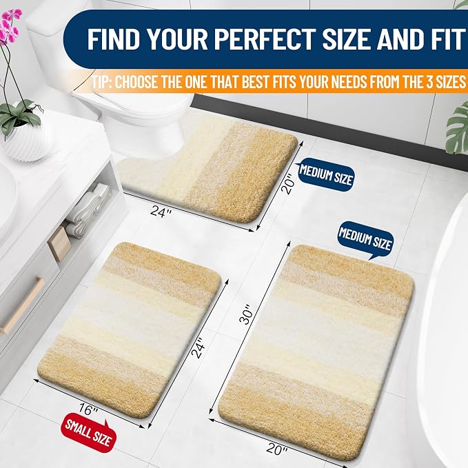OLANLY Bathroom Runner Rugs Mat 47x20, Extra Soft Absorbent Microfiber Bath Rug, Rubber Backing, Quick Dry, Washable Long Bath Mats for Bathroom, Tub and Shower, Home Decor Accessories, Light Yellow