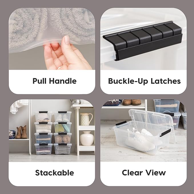 IRIS USA 13 QT Plastic Storage Box with Lid and Latches - 6 Pack - BPA-Free, See-Through Organizing Solution, Durable Nestable Stackable Containers, Secure Pull Handle - Clear