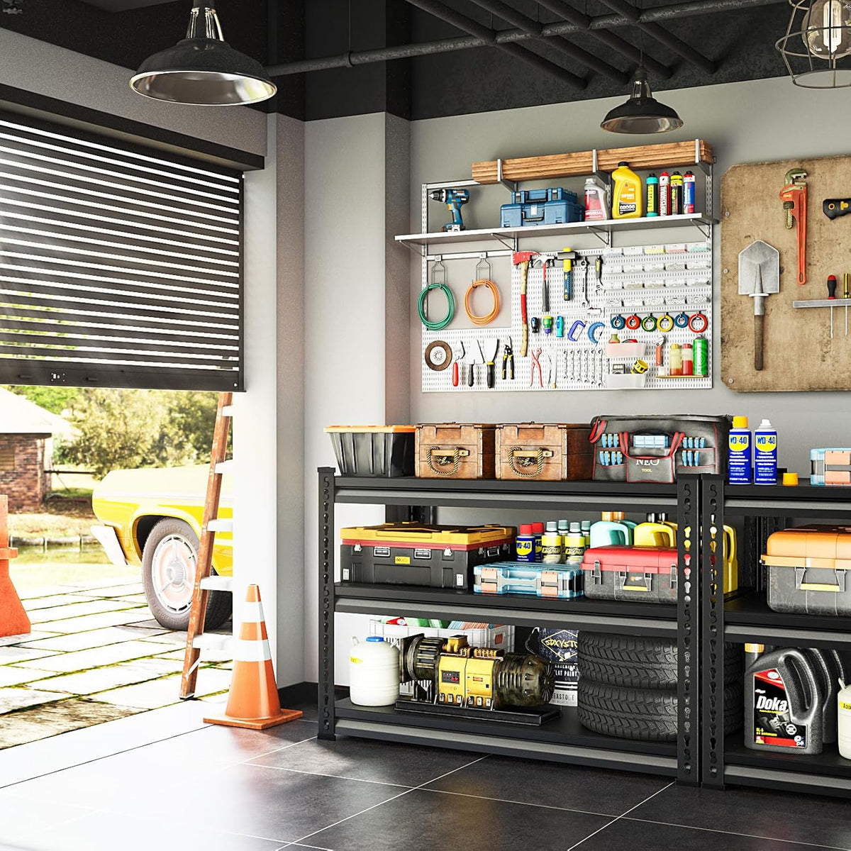 48" W Garage Shelving Heavy Duty, 1500LBS Loads Shelving Units and Storage Racks, 3-Tier Metal Garage Storage Shelves, Industrial Utility Shelf Heavy Duty,48" Wx16 Dx39 H, Black