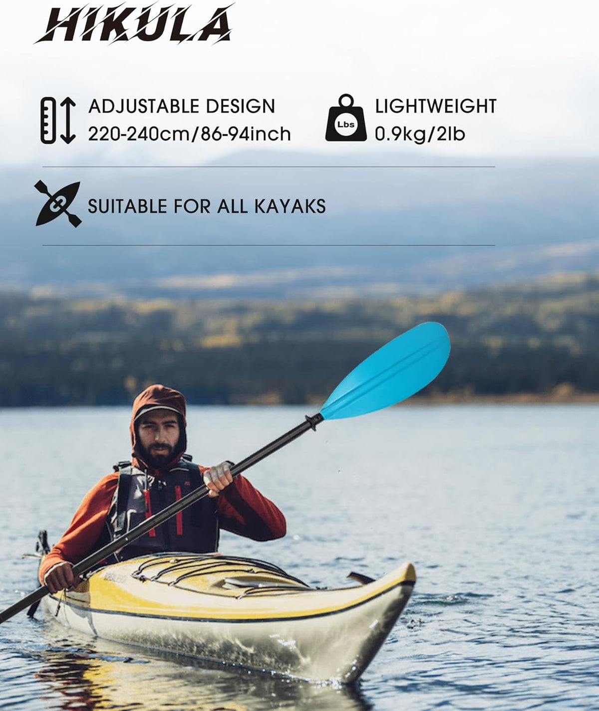 Kayak Paddle Aluminum Shaft Paddle with Nylon Blades, Floating Adjustable Kayaking Oars, 3 Piece, 220-240cm/86-94 Inches,Black/Rose/Teal/Black/Orange/Grey