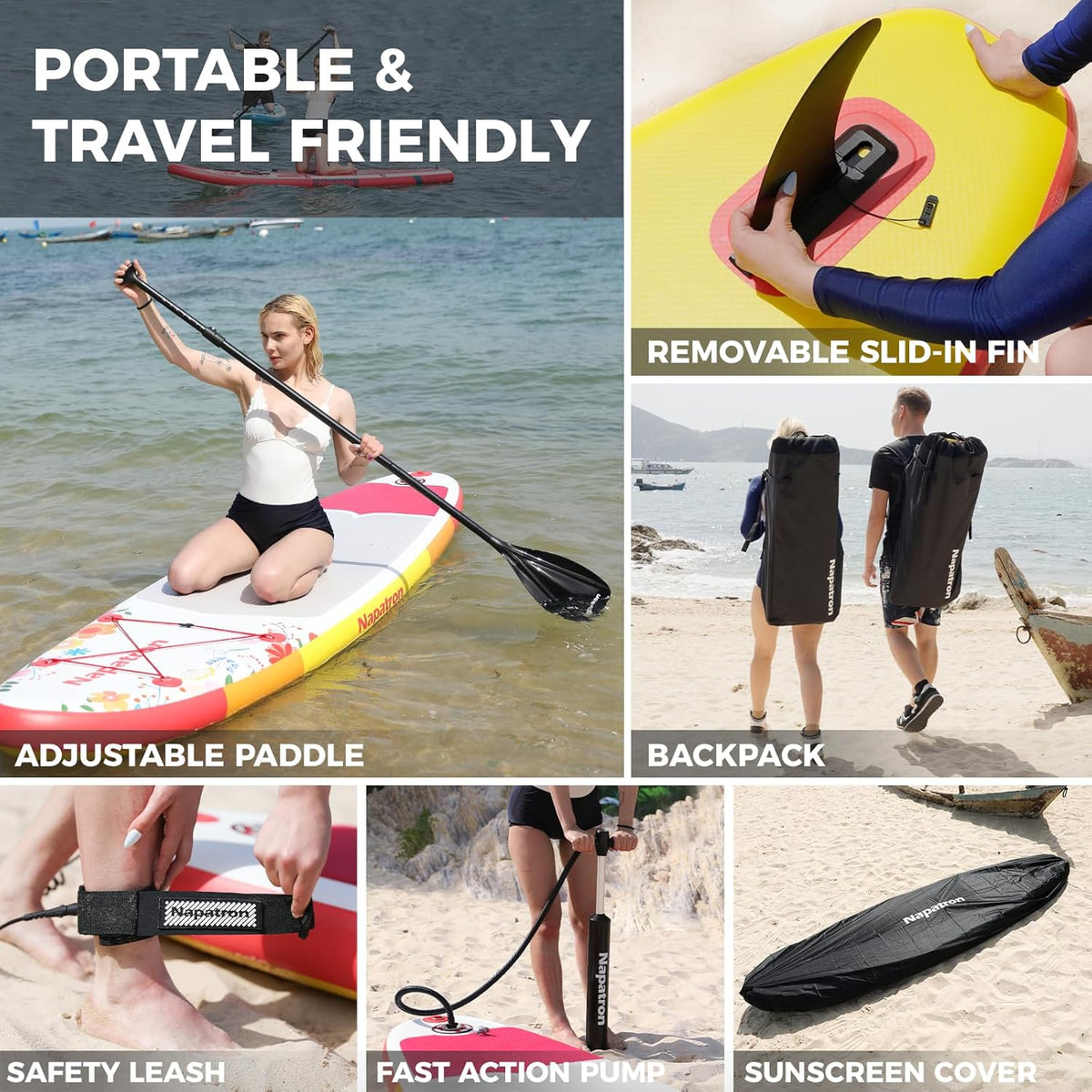 Napatron Family Inflatable Stand Up Paddle Board, Sup,Stable Wide Design,350LBS Capacity,Complete Paddle Board Package with Fast Action Pump,Leash,Ideal for Beginners/Youth & AllSkill Levels
