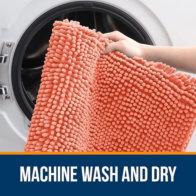 OLANLY Large Bathroom Rugs 59x35, Extra Soft Absorbent Chenille Bath Rugs, Rubber Backing Quick Dry, Machine Washable Bath Mats for Bathroom Floor, Tub and Shower, Home Decor Accessories, Coral