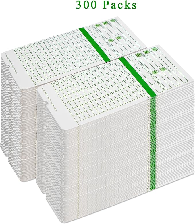 Zzrywuty Time Cards for Employees Monthly, 3 3/8 x 7 3/8 Inch, 300 Count | Green 2-Sided Design, Compatible with Hn3000 Time Clock, Supports All Pay Periods for Employee Attendance