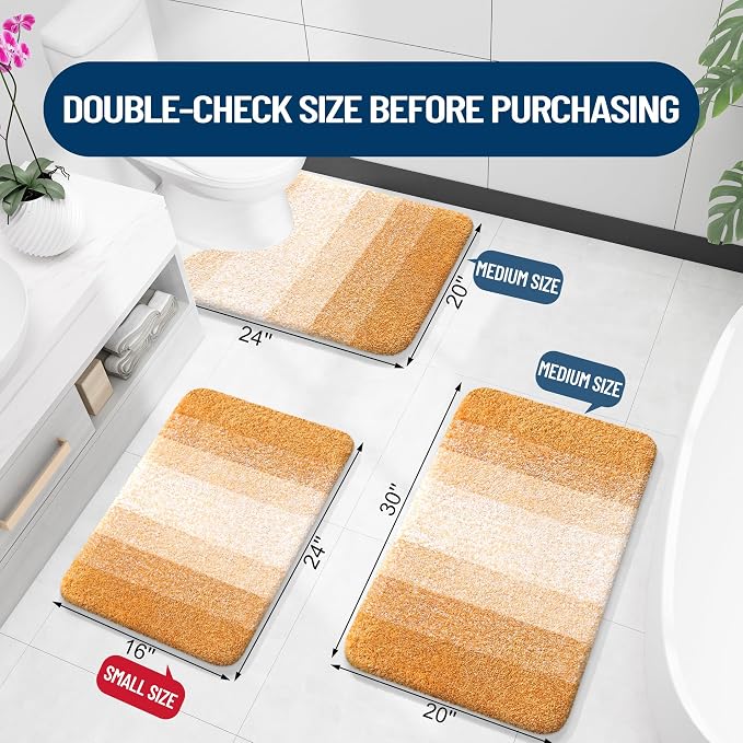 OLANLY Bathroom Rugs Mat 36x24, Extra Soft Absorbent Microfiber Bath Rugs, Rubber Backing, Quick Dry, Machine Washable Bath Mats for Bathroom, Tub and Shower, Home Decor Accessories, Golden Yellow