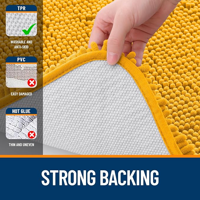 OLANLY Large Bathroom Rugs 40x24, Soft Absorbent Chenille Bath Rugs, Rubber Backing Quick Dry, Machine Washable Bath Mats for Bathroom Floor, Tub and Shower, Home Decor Accessories, Golden Yellow
