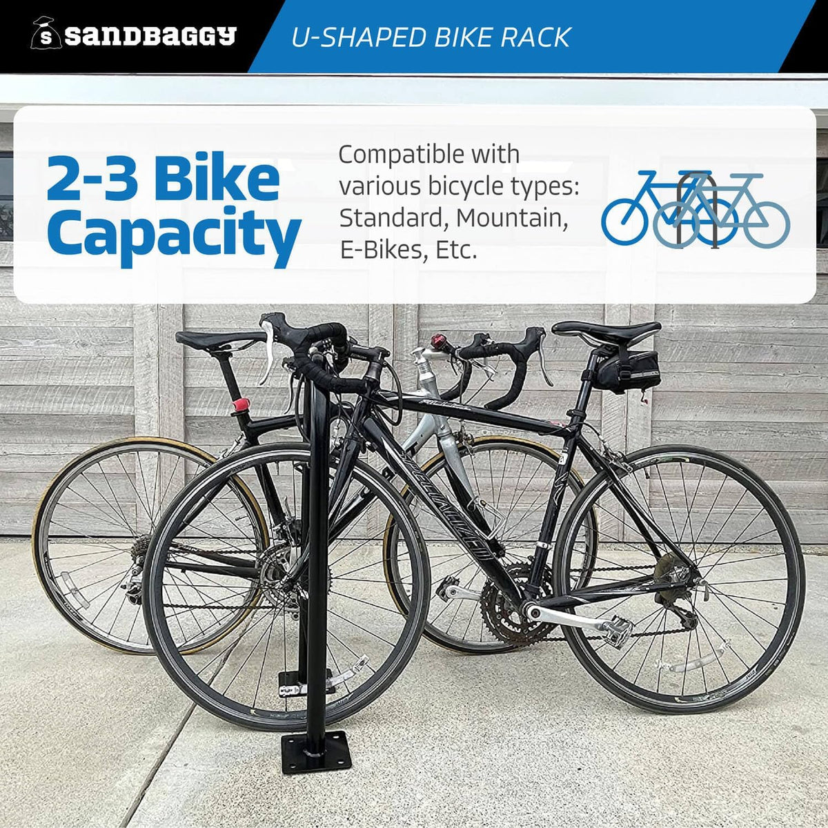 Sandbaggy In Ground Bike Rack | U Shaped, Commercial, Outdoor, 1 Loop, Galvanized Steel | Black, 14.5" x 34" (10)