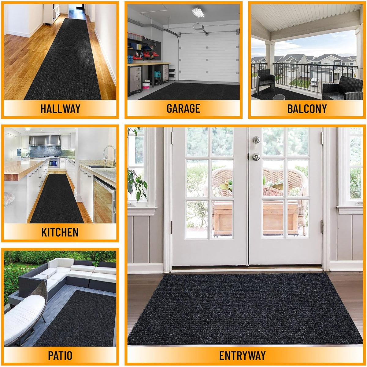 Ottomanson 6'6" x 7' Mud Mat Area Rug Scraper Carpet - Non-Slip, Dirt Trapping for Indoor & Outdoor Use - Ideal for Entryway, Garage, Kitchen, Patio & High-Traffic Areas, Black