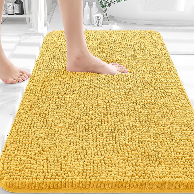 OLANLY Bathroom Rugs 30x20, Extra Soft Absorbent Chenille Bath Rugs, Rubber Backing Quick Dry, Machine Washable Bath Mats for Bathroom Floor, Tub and Shower, Home Decor Accessories, Yellow