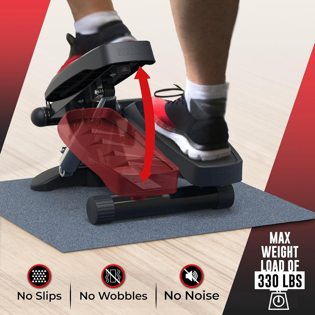 Nordic Lifting Mini Stepper Machine – Stair Climber w/Resistance Bands & LCD – Home Workout Stepper