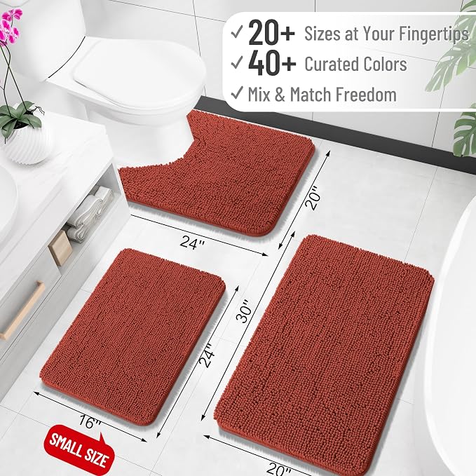 OLANLY Bathroom Rugs 30x18, Extra Soft Absorbent Chenille Bath Rugs, Rubber Backing Quick Dry, Machine Washable Bath Mats for Bathroom Floor, Tub and Shower, Home Decor Accessories, Rustic Terracotta