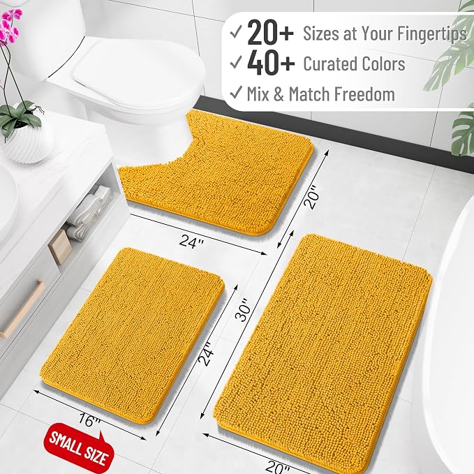 OLANLY Bathroom Runner Rugs 47x17, Soft Absorbent Chenille Bath Rugs, Rubber Backing Quick Dry, Machine Washable Long Bath Mats for Bathroom, Tub and Shower, Home Decor Accessories, Golden Yellow