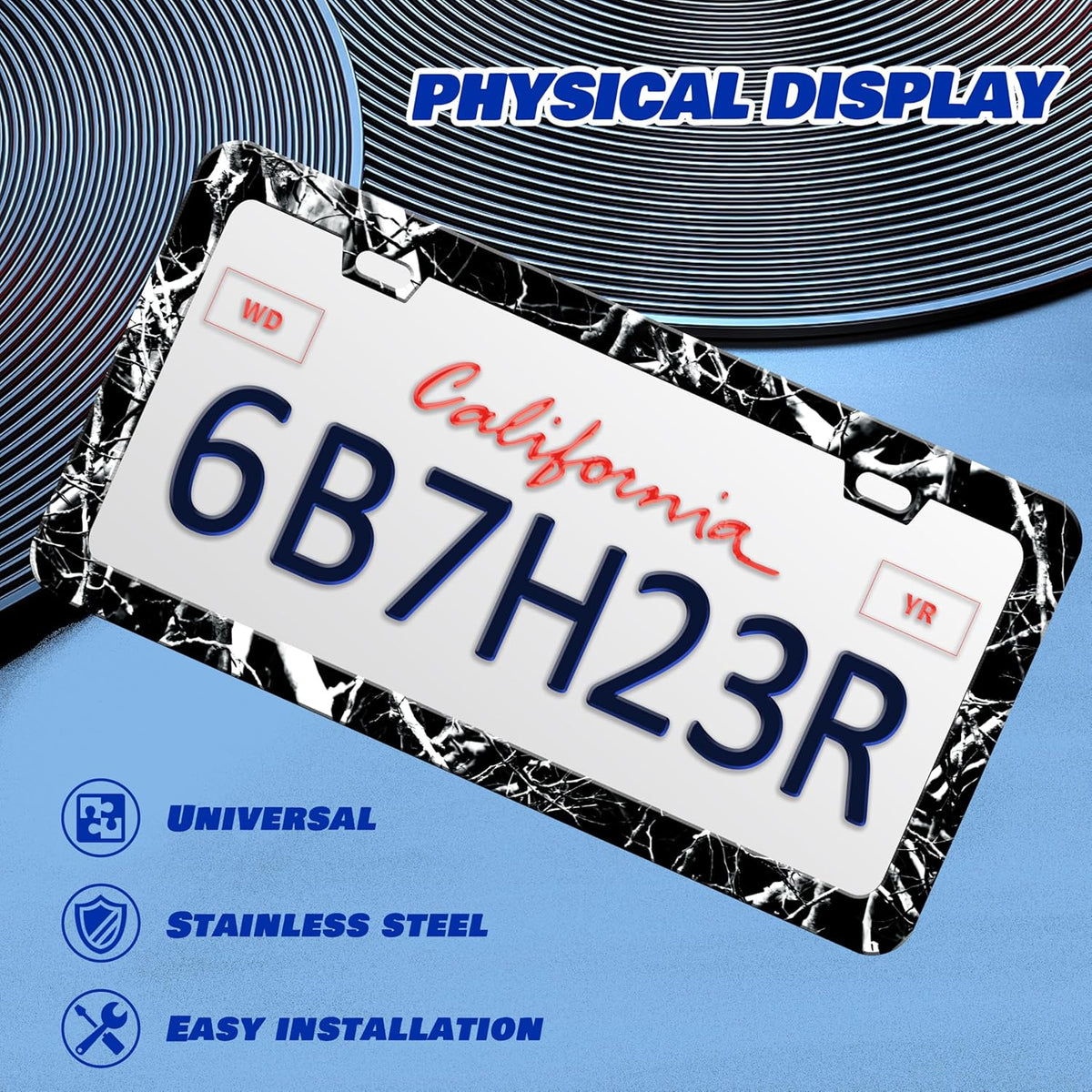 Black White Camouflage License Plate Frame Branches Trunks Camo License Plate Frames Personalise Stainless Steel Funny Design Compatible with Standard Holder for USA Canada 6 X 12 Inch with Screws