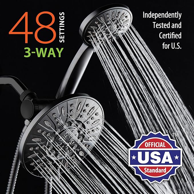 AquaDance 7" Premium High Pressure 3-Way Rainfall Combo for The Best of Both Worlds - Enjoy Luxurious Rain Showerhead and 6-Setting Hand Held Shower Separately or Together - Matte Black Finish