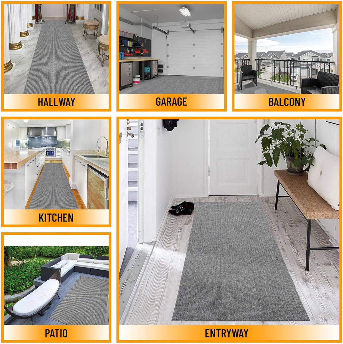 Ottomanson 2' x 26' Hallway Runner with Scraper Pile Extra Durable Non-Slip Rug Mat for Indoor & Outdoor Use - Ideal for Kitchen, Entryway, Patio & Garage - High-Traffic Carpet, Gray
