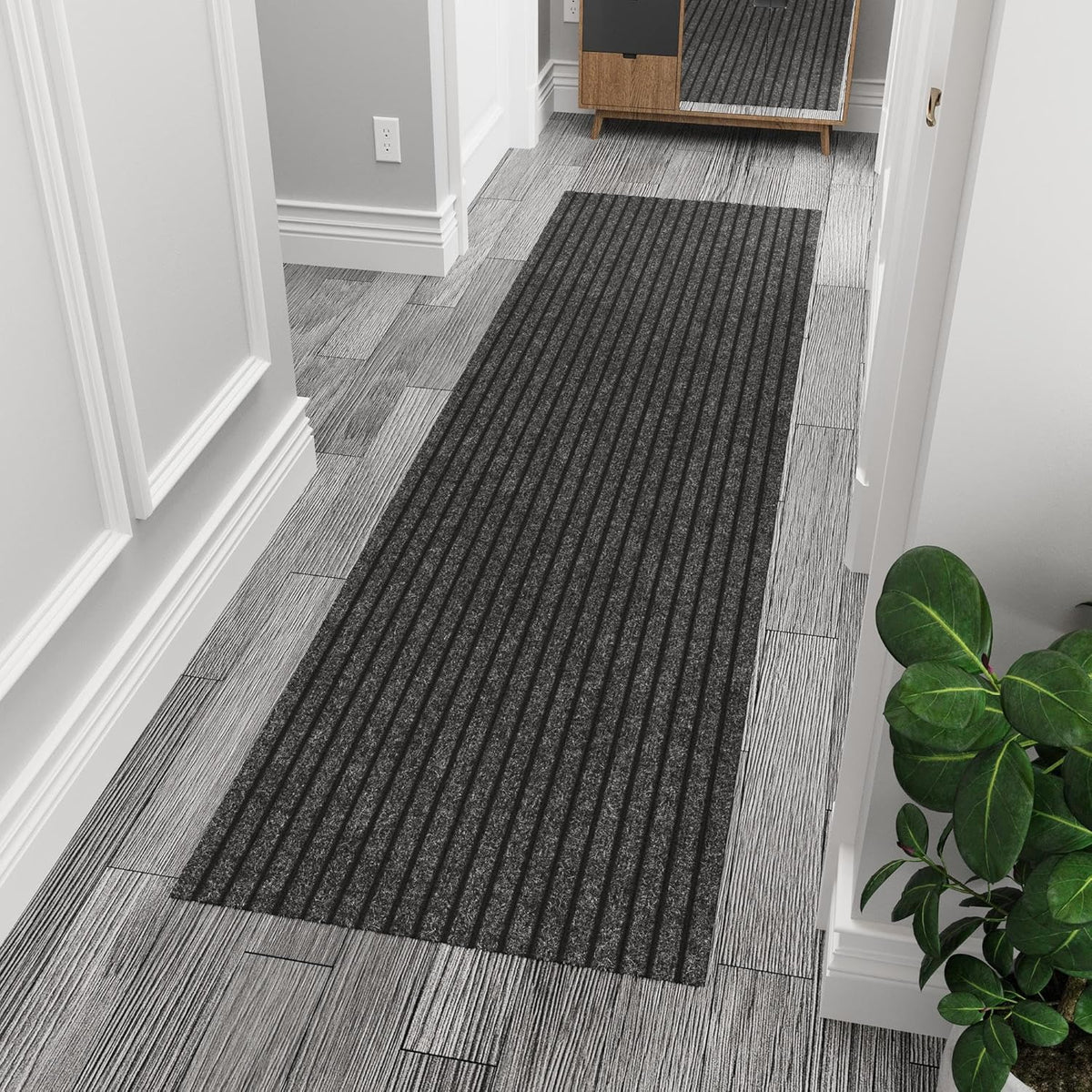 Ottomanson 2'7" x 10' Hallway Runner with Scraper Pile - Extra Durable Non-Slip Rug Mat for Indoor & Outdoor Use - Ideal for Kitchen, Entryway & Garage - High-Traffic Carpet, Black