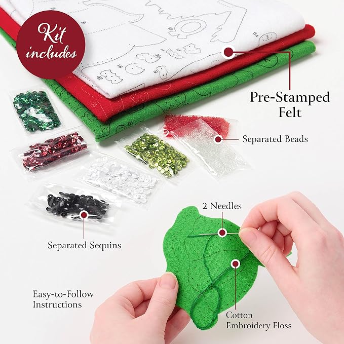 Bucilla, Felt Applique 18" Stocking Making Kit, Holiday Knitting, Perfect for DIY Arts and Crafts